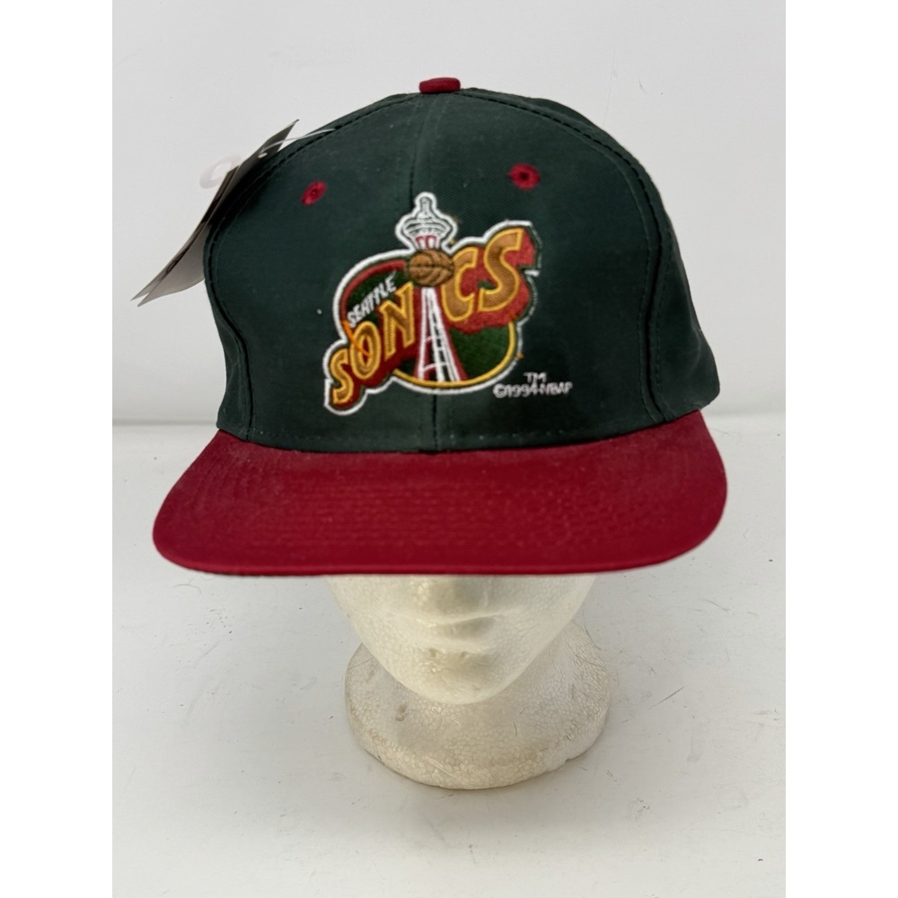 Vintage 90s Seattle SuperSonics Logo 7 Snapback Hat NWT Deadstock NBA Green Red
